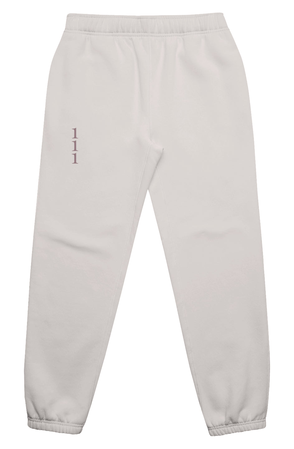 111 Angel Number Joggers in Halo with vertical 111 leg print, part of 432 Hz Frequencywear Collection.