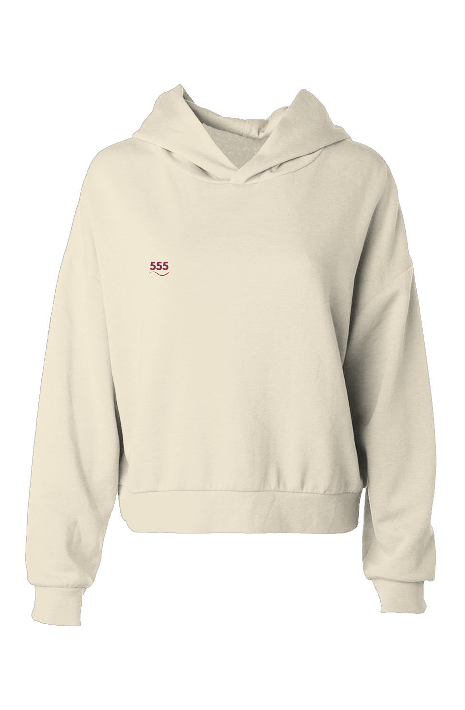 Front view of Soft Frequencies 555 Hoodie in Solace tone – Hz 432 hip height hoodie